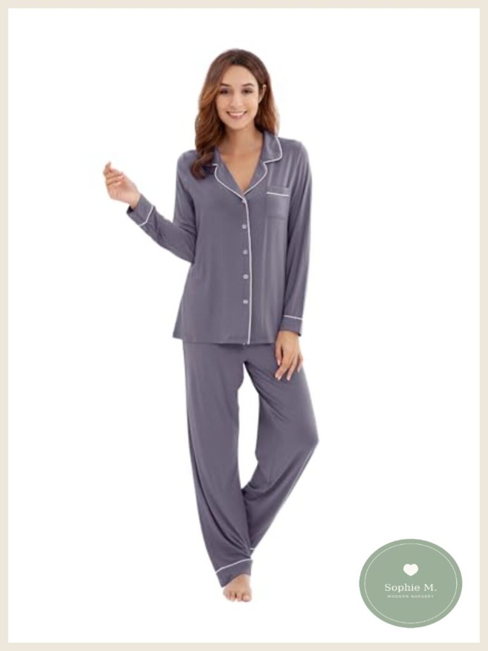 Womens Bamboo Viscose Pajama Set Button Down Top Pants Sleepwear